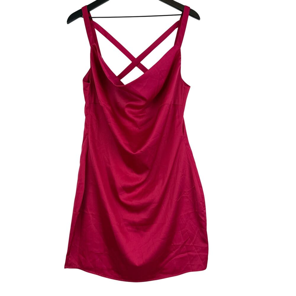 NWT Nasty Gal Cowl Satin Cross Back Slip Dress Hot Pink Mini - Size 10 US